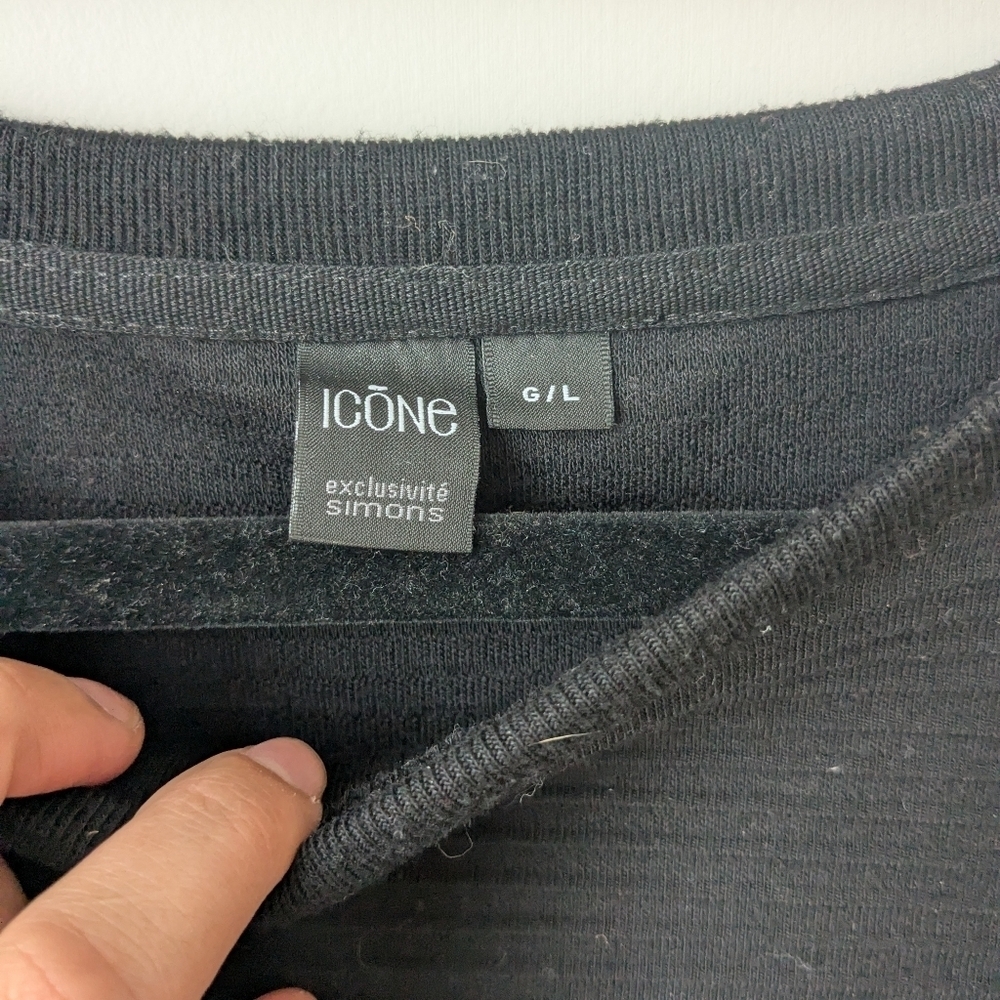 Icone by Simons Black ribbed ruffle shoulder sweater - sz L - Picture 2 of 6